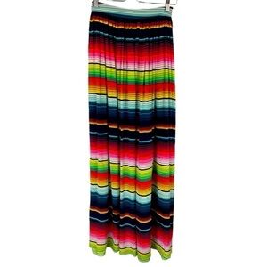 House of Holland Rainbow 100% Silk Striped Pleated Maxi Skirt sz US 6 / EU 34